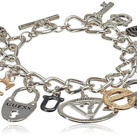 GUESS "Basic Mixed Metal Logo Charm Toggle Charm Bracelet