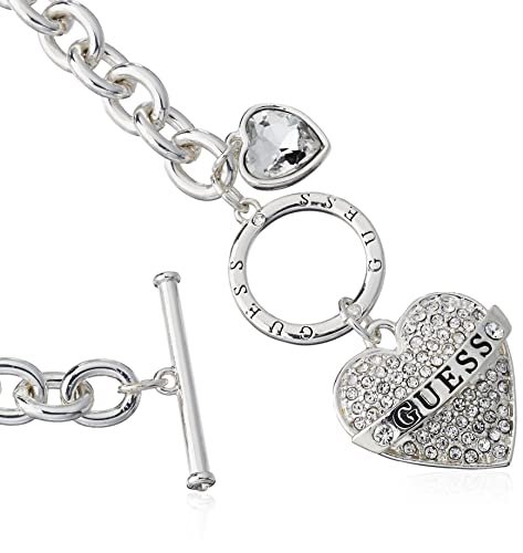 GUESS Women's Toggle Logo Charm Necklace, Silver, One Size