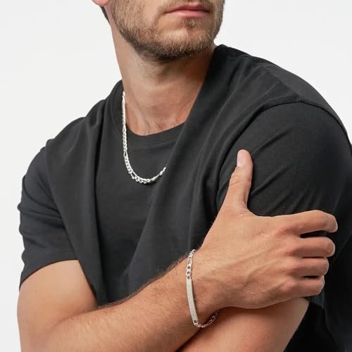 Handmade - Personalized Amigo ID Bracelet with Diamond Option - Engraved Gift for Him, Men (Without Diamond, Sterling Silver)