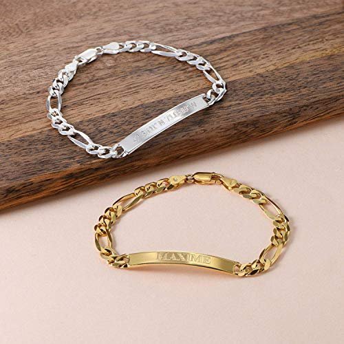 Handmade - Personalized Amigo ID Bracelet with Diamond Option - Engraved Gift for Him, Men (Without Diamond, Sterling Silver)