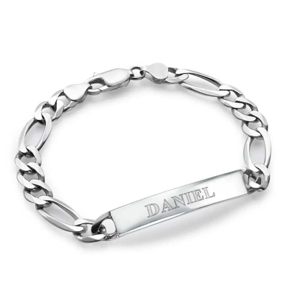 Handmade - Personalized Amigo ID Bracelet with Diamond Option - Engraved Gift for Him, Men (Without Diamond, Sterling Silver)