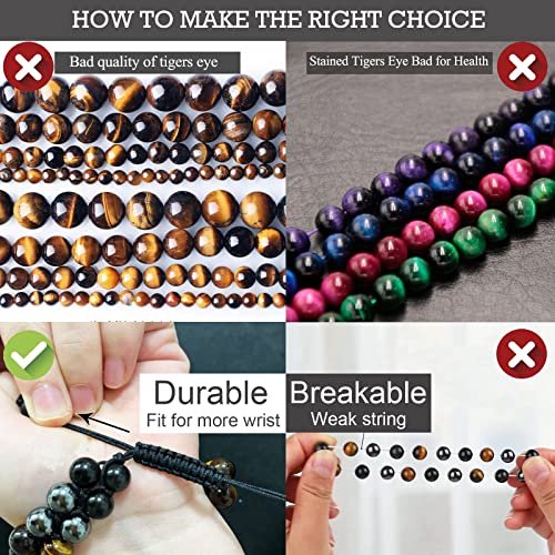HASKARE Triple Protection Bracelet, Genuine Tigers Eye Black Obsidian and Hematite 8mm Beads Bracelet for Men Women, Crystal Jewelry Stone Bracelets Christmas Gifts for Men...