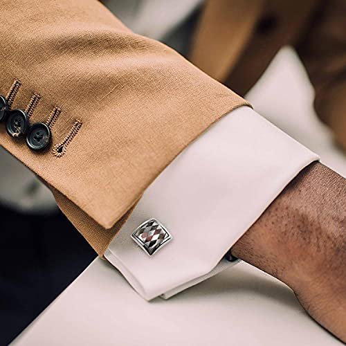 HAWSON Cufflinks for Men Gift Box Packing, Handmade Classic Mother of Pearl Silver Cuff Links for Men’s French Shirt, Personalized Gifts Accessories for Men