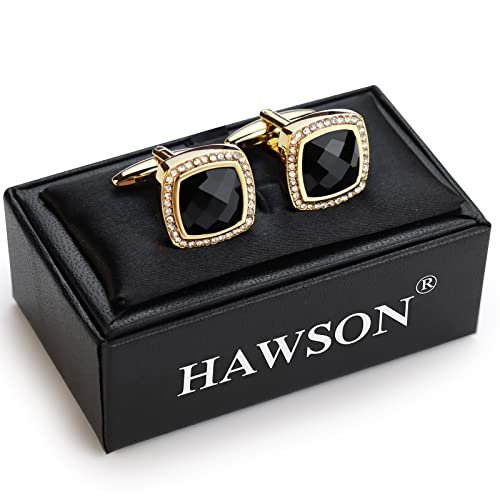 HAWSON Cufflinks for Men, Gold Diamond Crystal Cufflinks for Groom Husband Personalized Gifts, Mens Formal Wedding Business Cufflinks, Luxurious Gorgeous Cuff Links French Shirt...