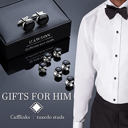 HAWSON Men’s Cufflinks and Tuxedo Studs Set with Gift Box; Men’s Jewelry or Accessories Suitable for Black Suit White Shirts Vest and Red Bow tie on Wedding or Anniversary and...