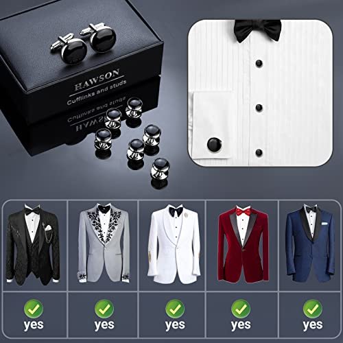 HAWSON Men’s Cufflinks and Tuxedo Studs Set with Gift Box; Men’s Jewelry or Accessories Suitable for Black Suit White Shirts Vest and Red Bow tie on Wedding or Anniversary and...