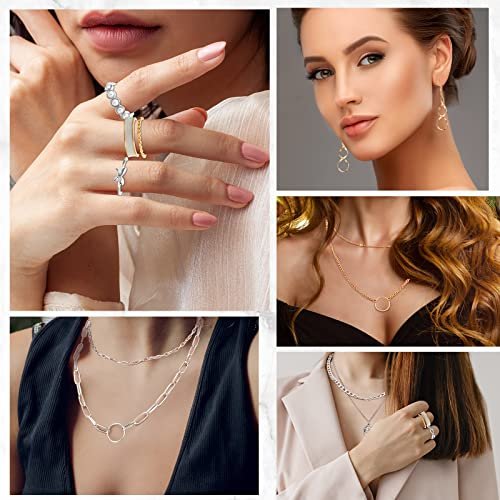 Henoyso 78 Pcs Jewelry Sets for Women with 6 Pcs Necklace 16 Pcs Aesthetic Bracelet 36 Pairs Dangle Earrings 20 Pcs Knuckle Rings Valentine Anniversary Birthday Party Gift