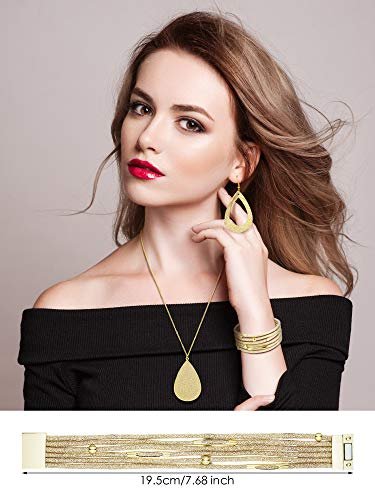 Hicarer 4 Pieces Women's Glitter Jewelry Set Bridal Wedding Multi-Layer Bracelet Faux Leather Dangle Earrings Necklace