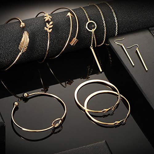 Hicarer Simple Bar Jewelry Set Vertical Bar Necklace Earrings Adjustable Cuff Bracelet for Women