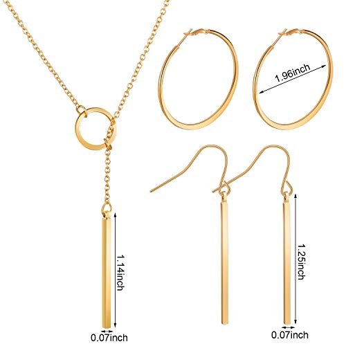 Hicarer Simple Bar Jewelry Set Vertical Bar Necklace Earrings Adjustable Cuff Bracelet for Women