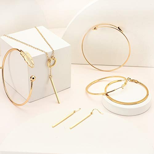 Hicarer Simple Bar Jewelry Set Vertical Bar Necklace Earrings Adjustable Cuff Bracelet for Women