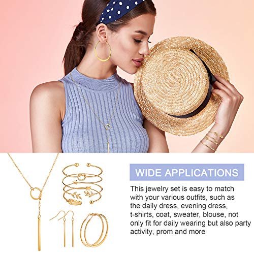 Hicarer Simple Bar Jewelry Set Vertical Bar Necklace Earrings Adjustable Cuff Bracelet for Women