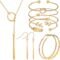 Hicarer Simple Bar Jewelry Set Vertical Bar Necklace Earrings Adjustable Cuff Bracelet for Women