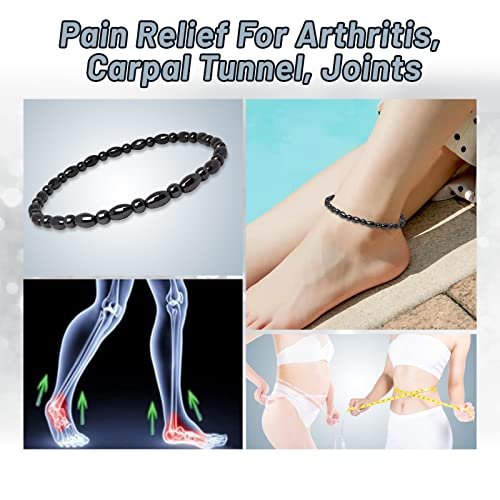 Hion 2 Pack Hematite Therapy Anklet Bracelet for Women/Men