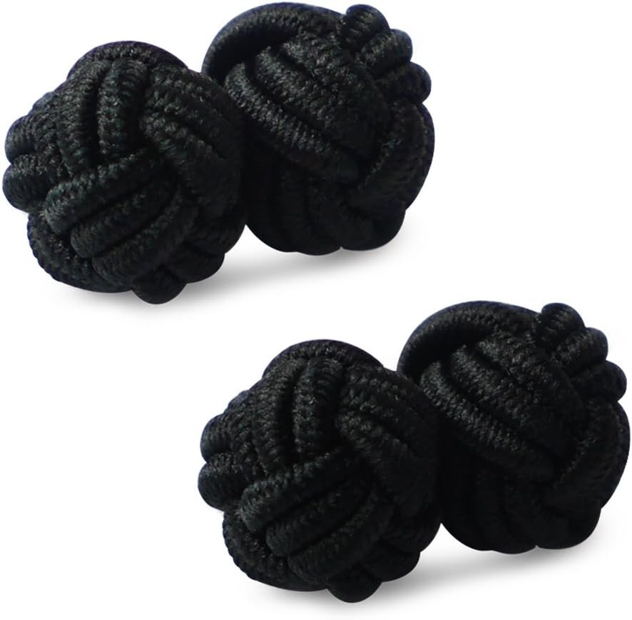 HONEY BEAR Silk Knot Cufflinks Fabric for Mens Shirt for Business Wedding Gift