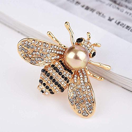 Honey Bee Brooches Crystal Insect Themed Bee Brooch Animal Fashion Shell Pearl Brooch Pin Gold Tone