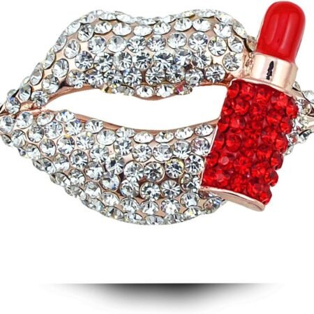 Hot Lips Lipstick Rhinestone Brooch Pin Women Jewelry Sweater Shawl Scarf Buckle