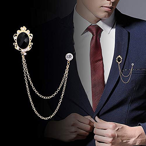 Huture 2 Packs Men's Gem Brooch Lapel Pin Badge Hanging Chains Collar Brooches Pin for Career Suit Tuxedo of Shirts Tie Hat Scarf for Boyfriend Father Birthday Gift, Gold Silver...