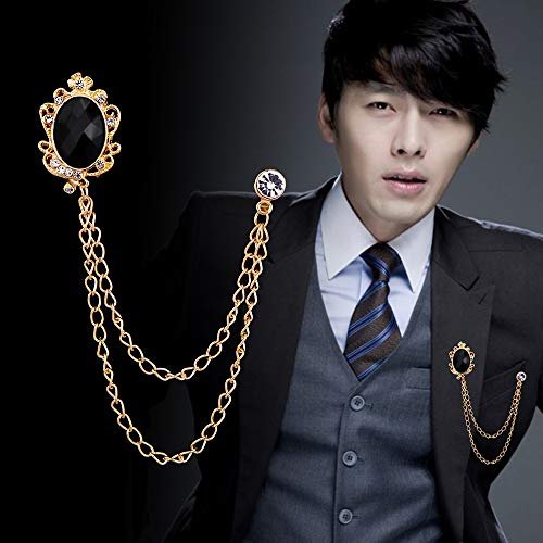 Huture 2 Packs Men's Gem Brooch Lapel Pin Badge Hanging Chains Collar Brooches Pin for Career Suit Tuxedo of Shirts Tie Hat Scarf for Boyfriend Father Birthday Gift, Gold Silver...
