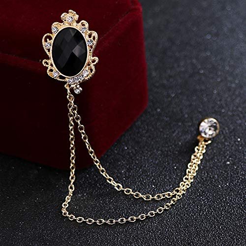 Huture 2 Packs Men's Gem Brooch Lapel Pin Badge Hanging Chains Collar Brooches Pin for Career Suit Tuxedo of Shirts Tie Hat Scarf for Boyfriend Father Birthday Gift, Gold Silver...