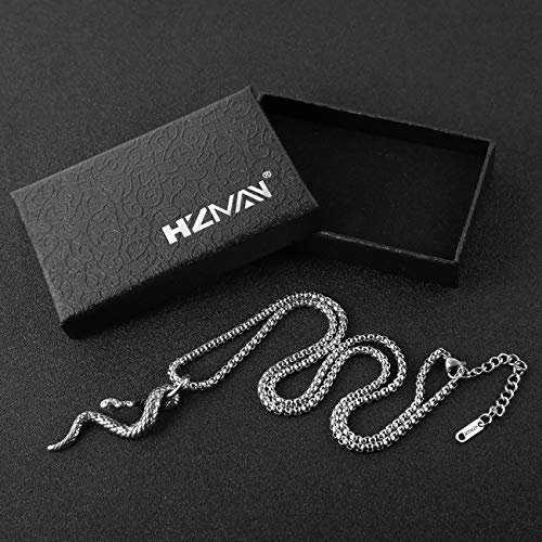 HZMAN Gothic Jewelry Men's Stainless Steel Animal Snake Pendant Chain Necklace