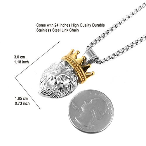 HZMAN Men's Silver Gold Tone Stainless Steel Lion King Pendant Necklace Cable Wheat 22+2" Chain