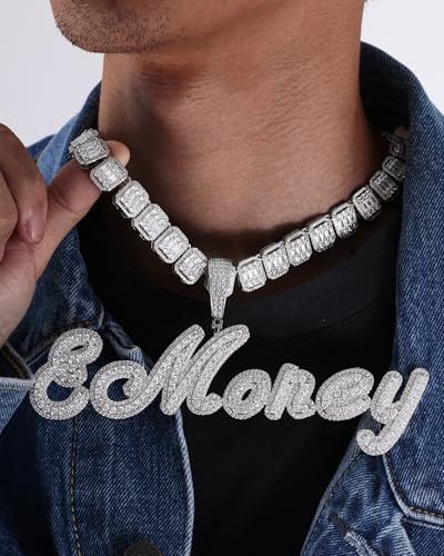 Iced Out Custom Name Necklace Personalized with Cuban Link Chain for Men and Women, Hip Hop 14k Real Gold Plated Initial Letter Pendant Necklaces, Handmade Customized Nameplate...