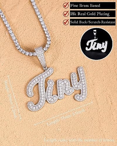 Iced Out Custom Name Necklace Personalized with Cuban Link Chain for Men and Women, Hip Hop 14k Real Gold Plated Initial Letter Pendant Necklaces, Handmade Customized Nameplate...