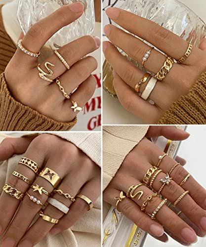 iF YOU 30 Pcs Gold Rings Set for Women, Boho Stackable Midi Rings, Silver Knuckle Rings Pack