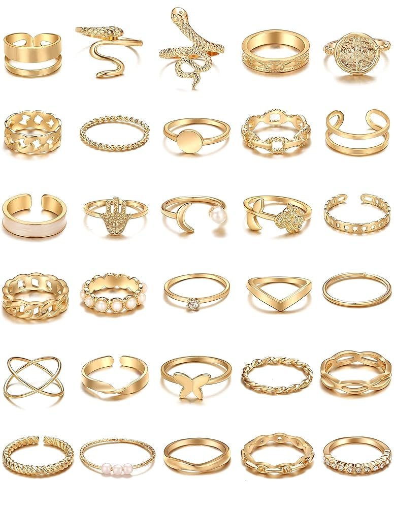 iF YOU 30 Pcs Gold Rings Set for Women, Boho Stackable Midi Rings, Silver Knuckle Rings Pack