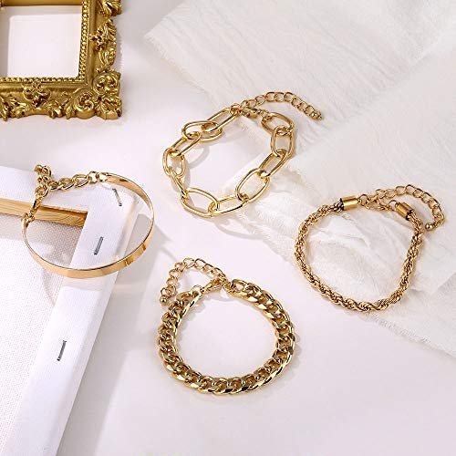 IFKM Gold Bracelets for Women, 14K Gold Plated Dainty Layered Chain Bracelets Adjustable Cute Bangle Link Bracelet Set