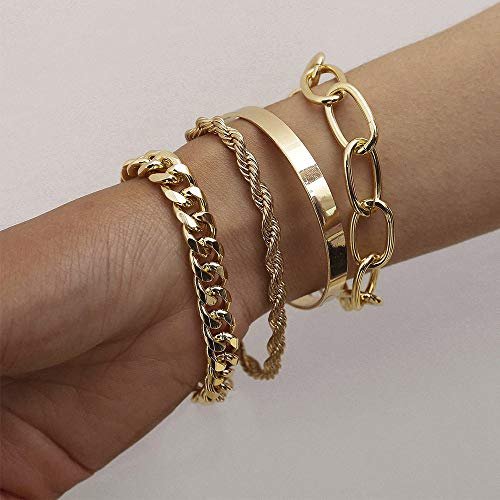 IFKM Gold Bracelets for Women, 14K Gold Plated Dainty Layered Chain Bracelets Adjustable Cute Bangle Link Bracelet Set