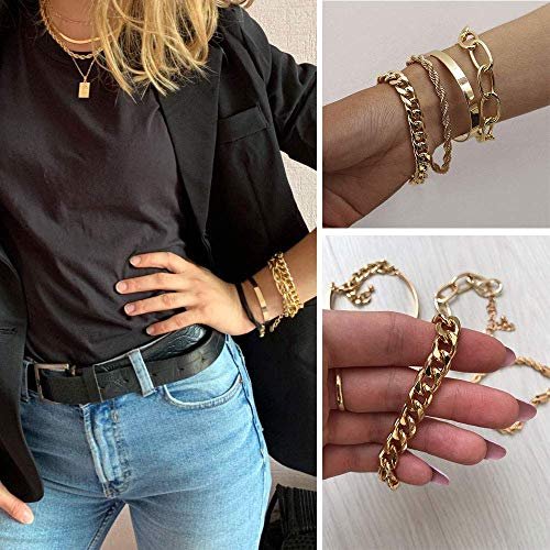 IFKM Gold Bracelets for Women, 14K Gold Plated Dainty Layered Chain Bracelets Adjustable Cute Bangle Link Bracelet Set