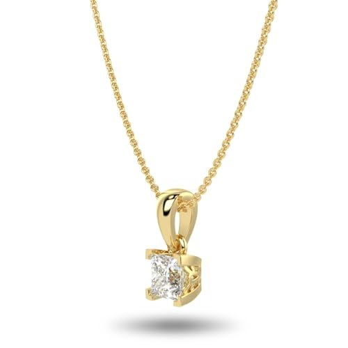 IGI Certified 1/4 to 2 Carat Princess Cut Lab Grown Diamond Square Solitaire Pendant Necklace for Women I 14k Gold Necklace (G-H, VS1-VS2, cttw) I 18 Inch Long Chain Necklace
