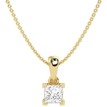 IGI Certified 1/4 to 2 Carat Princess Cut Lab Grown Diamond Square Solitaire Pendant Necklace for Women I 14k Gold Necklace (G-H, VS1-VS2, cttw) I 18 Inch Long Chain Necklace