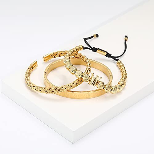 Imperial Crown King Mens Bracelet CZ Beads Silver Gold Bracelet for Men Luxury Charm Fashion Bangle Jewellery