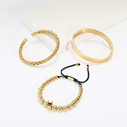 Imperial Crown King Mens Bracelet CZ Beads Silver Gold Bracelet for Men Luxury Charm Fashion Bangle Jewellery