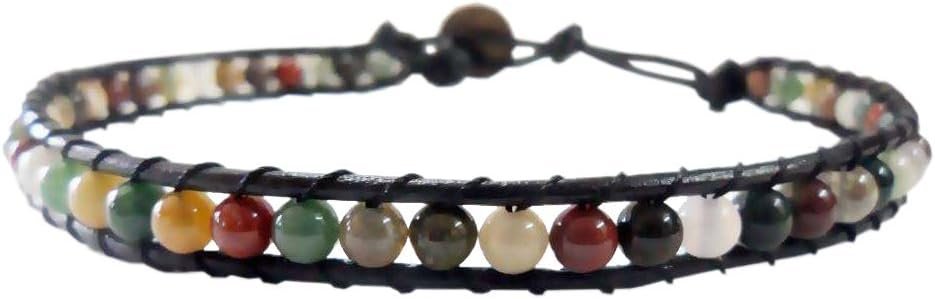 Infinityee888 Anklet Jasper Stone Ankle Bracelet 10 Inches Woven with Leather Cord Beautiful Handmade Hippie Bohemian Unisex Gift Anklet for Men Anklet for Women and Teenage