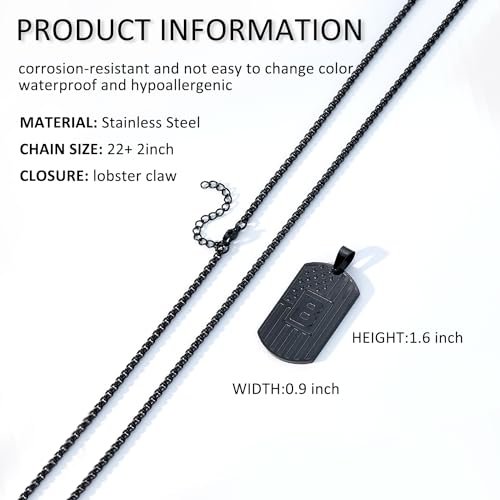 Initial A-Z Necklace for Men American Flag Dog Tag A-Z Pendant Stainless Steel Chain 22+2 Inches Personalized Patriotic Jewelry for Men