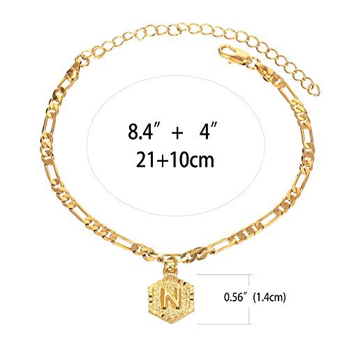 Initial Ankle Bracelets for Women Men, 18K Gold Silver Figaro Cuban Link Anklet Bracelet for Women Teen Girls, Custom Name Gold Anklet with Initials