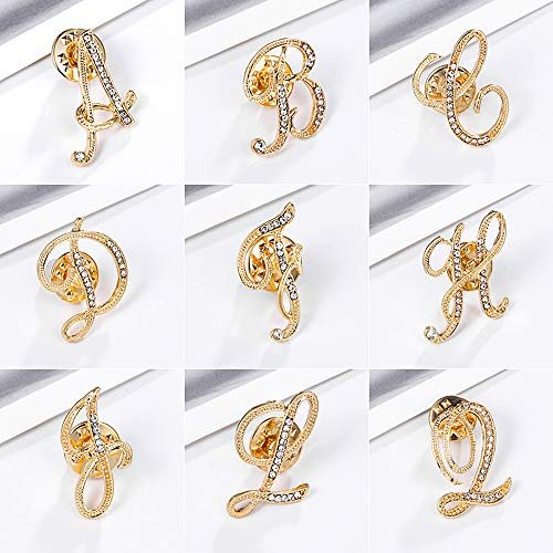 Initial Letter Brooch Pin Small Lapel Pin Tie Tack Name Personalized Gifts for Women Men Gold A-Z