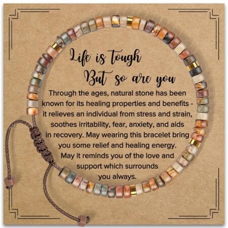 Inspirational Gifts Bracelets for Women Healing Natural Stone Bracelets - Get Well Soon Gifts for Women Best Friends Sister Girls - Life is Tough But So are You Bracelet