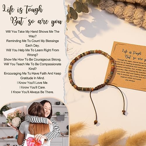 Inspirational Gifts Bracelets for Women Healing Natural Stone Bracelets - Get Well Soon Gifts for Women Best Friends Sister Girls - Life is Tough But So are You Bracelet