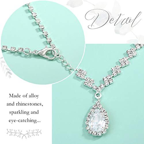 JAKAWIN Bride Silver Bridal Necklace Earrings Set Crystal Wedding Jewelry Set Rhinestone Choker Necklace for Women (Set of 3) (NK144-3)