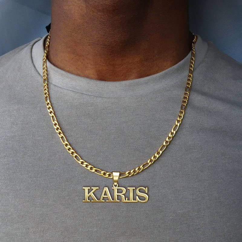 Jecivila Name Necklace Personalized for Men 18K Gold Plate Mens Custom Name Initial Number Necklace with Rope Figaro Curb Chain Personalized Jewelry Gifts for Dad Grandfather...