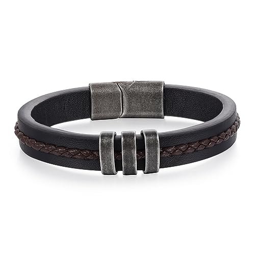 Jeweidea Personalized Leather Bracelet with Name Beads, Custom Braided Bangle Father's Day Engraved Jewelry Gifts for Men Dad Him Husband