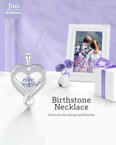 Jewelry for Women Wife Infinity Heart Birthstone I Love You Necklace for Women S925 Sterling Silver Wedding Anniversary Birthday Gifts for Wife Girlfriend Women's jewelry...