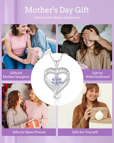 Jewelry for Women Wife Infinity Heart Birthstone I Love You Necklace for Women S925 Sterling Silver Wedding Anniversary Birthday Gifts for Wife Girlfriend Women's jewelry...