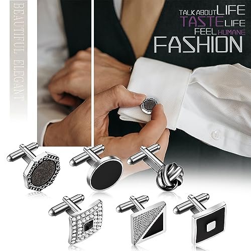 JewelryWe Manschettenknöpfe Herren: 3/6 Paar Rund Rechteck Quadrat Achteck Kugel Strass Cufflinks Männer Legierung Manschetten Knöpfe Geschenk für Hochzeit Verlobung…