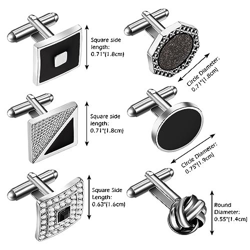 JewelryWe Manschettenknöpfe Herren: 3/6 Paar Rund Rechteck Quadrat Achteck Kugel Strass Cufflinks Männer Legierung Manschetten Knöpfe Geschenk für Hochzeit Verlobung…